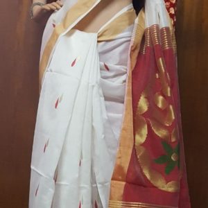 Red & White Handloom Cotton Saree