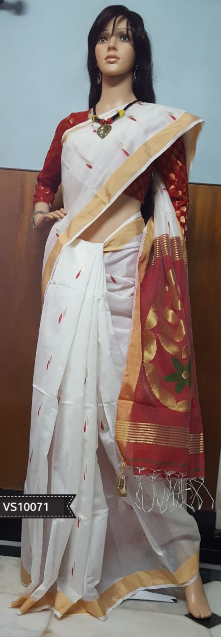 Stunning Off White Handloom Banarasi Chanderi Silk Saree – Luxurion World