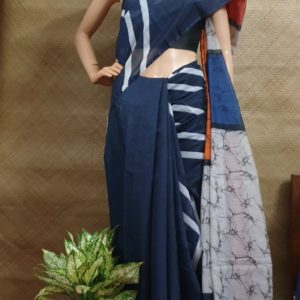 Navy Blue Chanderi Digital Print Saree