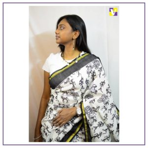 Black and White Chanderi Silk Saree