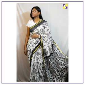 Black and White Chanderi Silk Saree