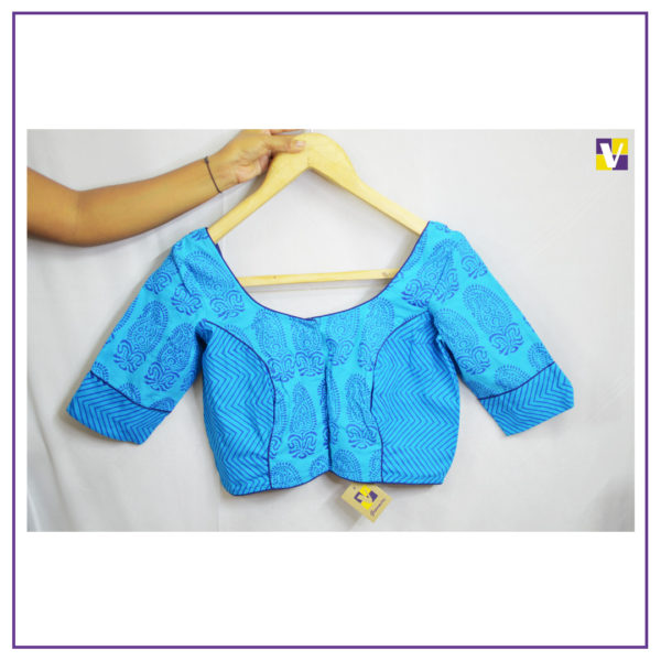 Blue Deep Neck Blouse