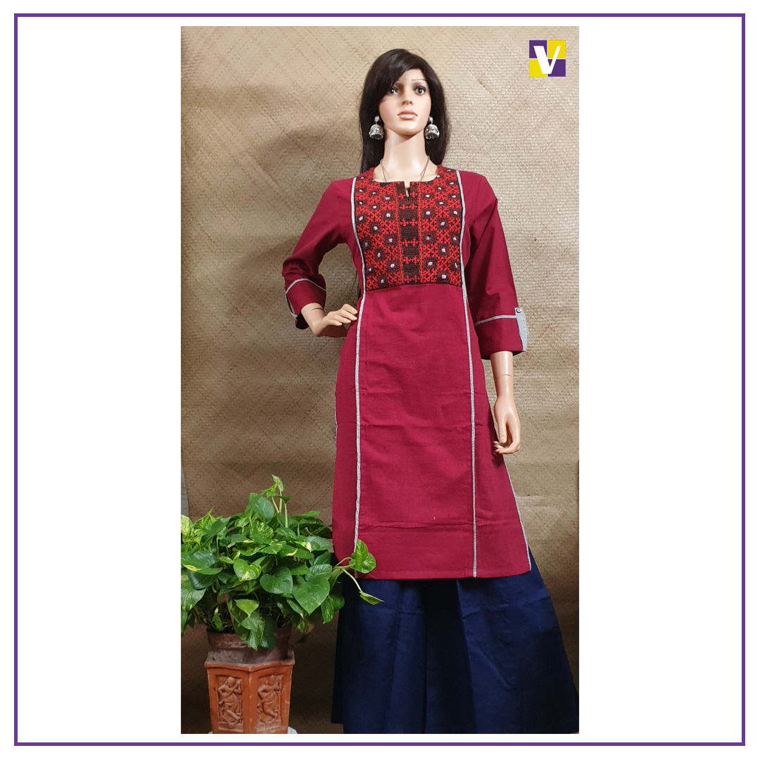 Buy Ada Hand Embroidered Maroon Cotton Lucknowi Chikan Short Kurti A250481  Online at Best Prices in India - JioMart.