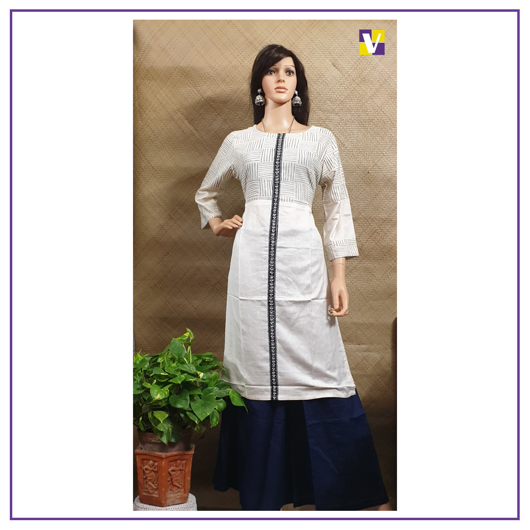 White round neck Plain Cotton Kurta – Jaipur Hand Block