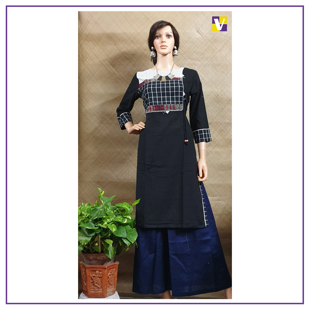 Black long kurti top with pleat detailing at back – Mandarin Retail Splash