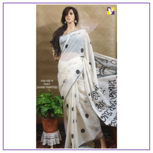 White Tant Handpaint Saree